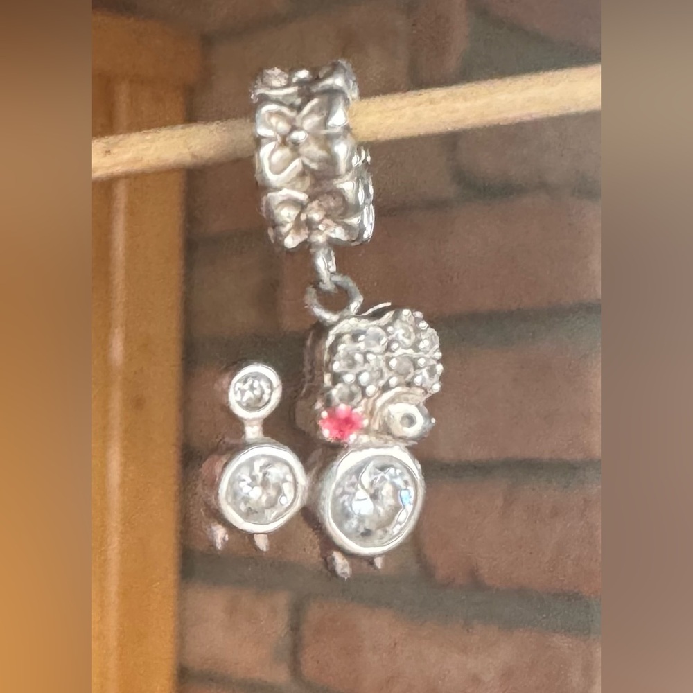 Vintage Sterling Silver Poodle Charm Fits Pandora bracelet rhinestone body!